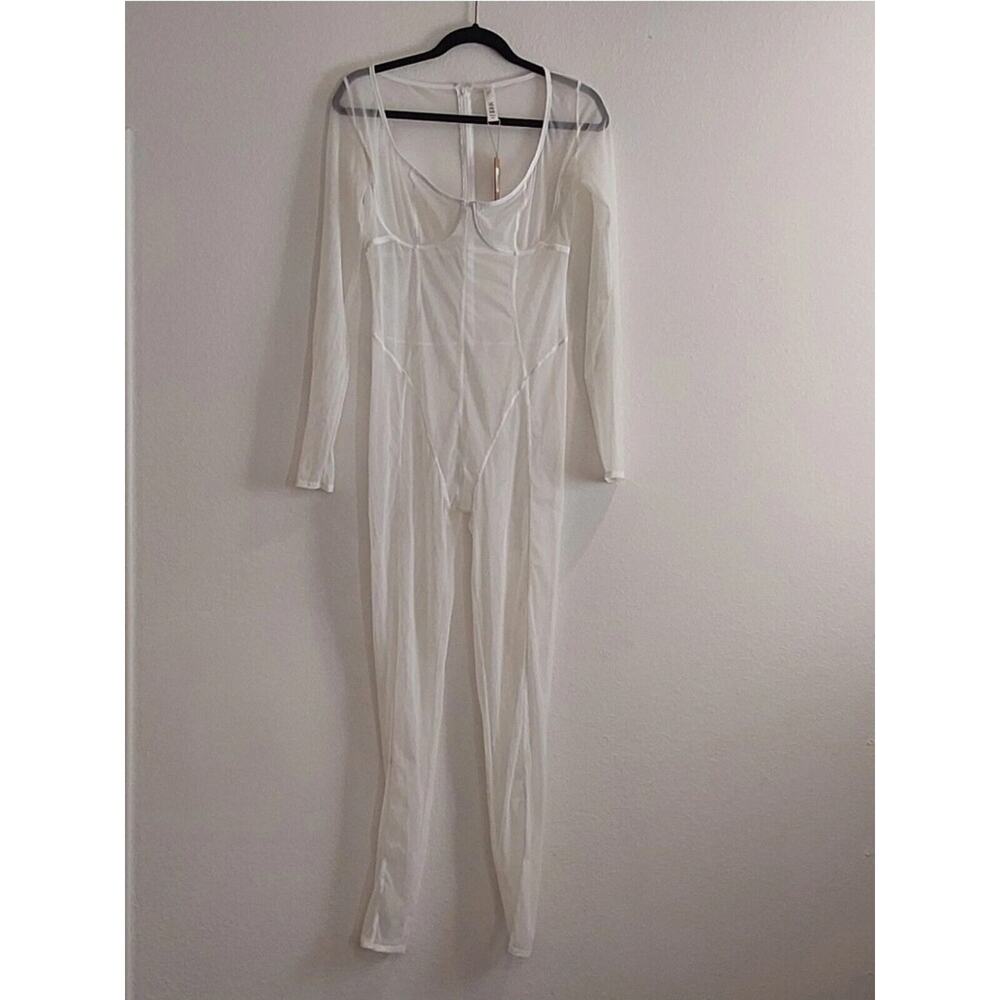 Skims Fine Mesh Catsuit Marble White Festival Hacker Avant-garde Lingerie XL NWT - Picture 5 of 6